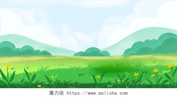 绿色清新草地蓝天白云展板背景